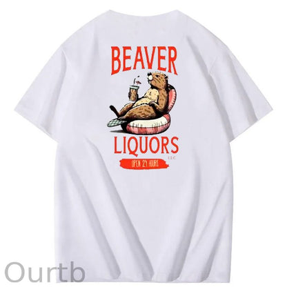 Beaver Pattern Print Crew Neck T-Shirt
