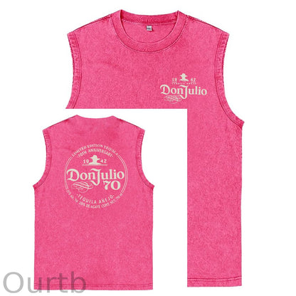 70th Anniversary Pattern Sleeveless Cotton Washed Printed Loose Vest