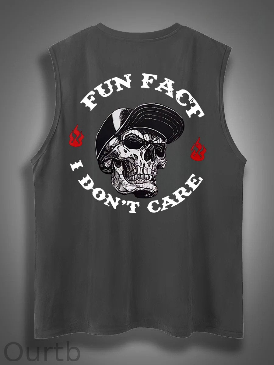 Fun Fact I Don't Care Print Cotton Sleeveless Tank Tops