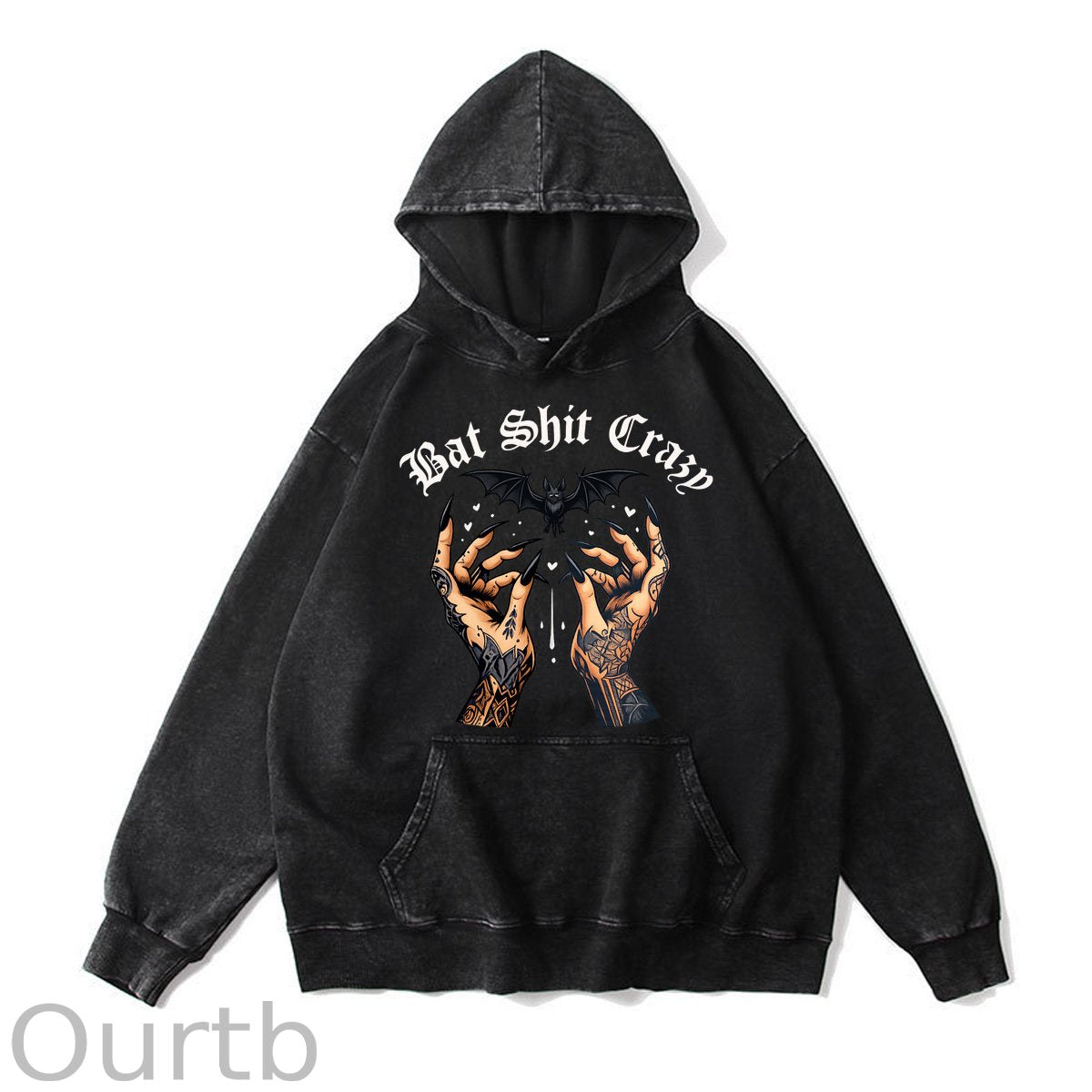 Bat Shit Crazy Pattern Washing And Aging Process 100% 300g Cotton Classic Hoodie