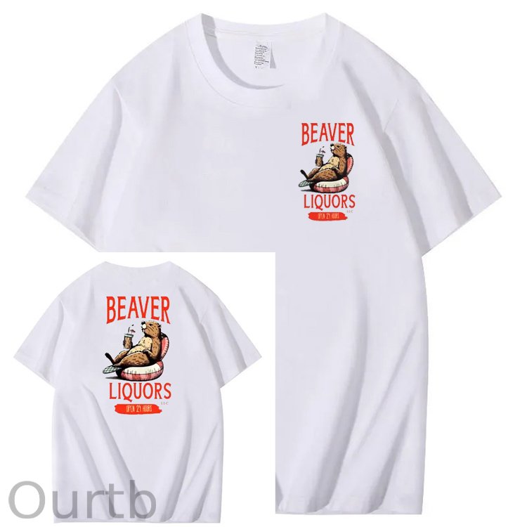Beaver Pattern Print Crew Neck T-Shirt