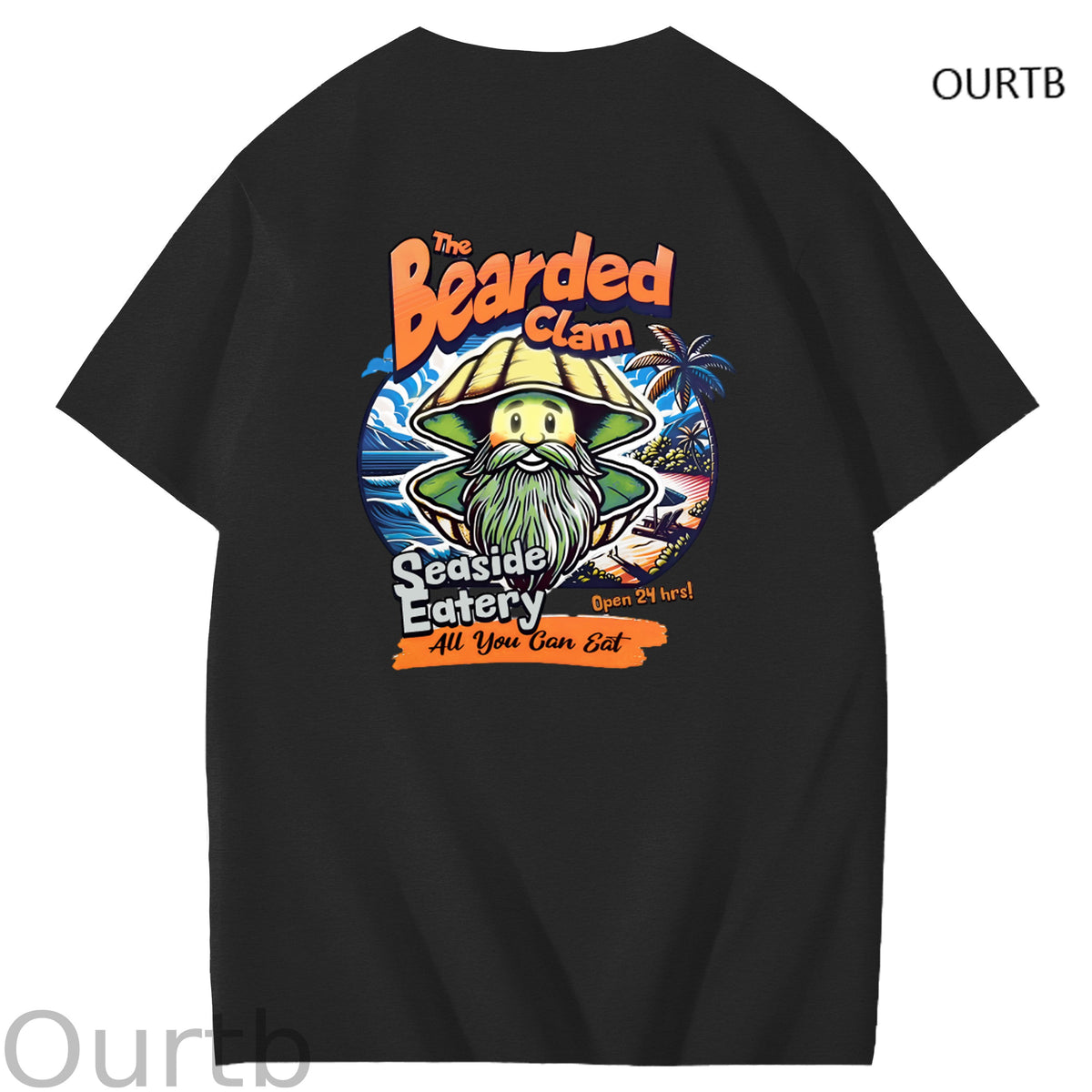 Bearded Calm Seaside Eatery Art Pattern Print T-Shirt