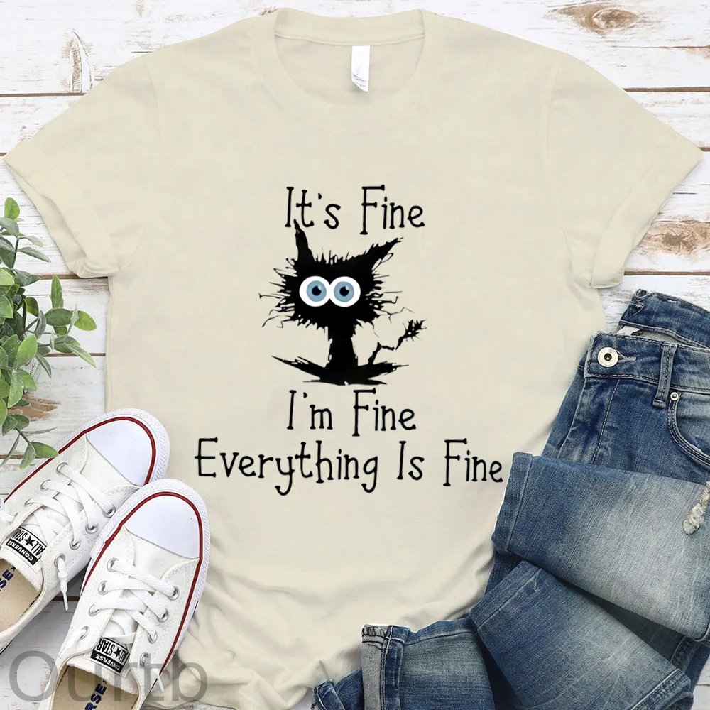 Everything Is Fine Pattern Round-Neck T-Shirt