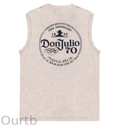 70th Anniversary Pattern Sleeveless Cotton Washed Printed Loose Vest