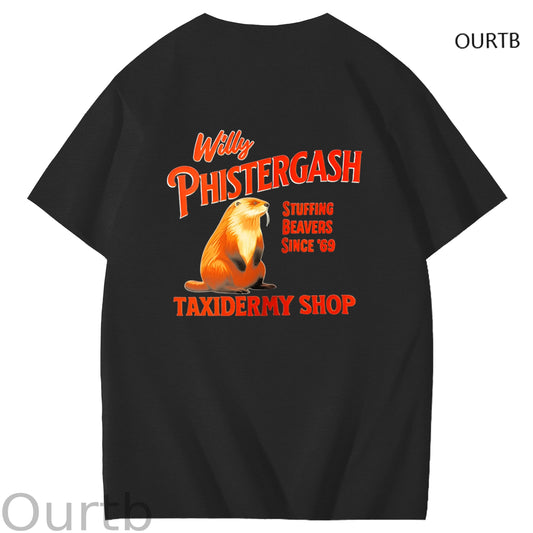 Willy Phistergash Stuffing Beavers Since'69 Taxidermy Shop Art Pattern Print T-Shirt