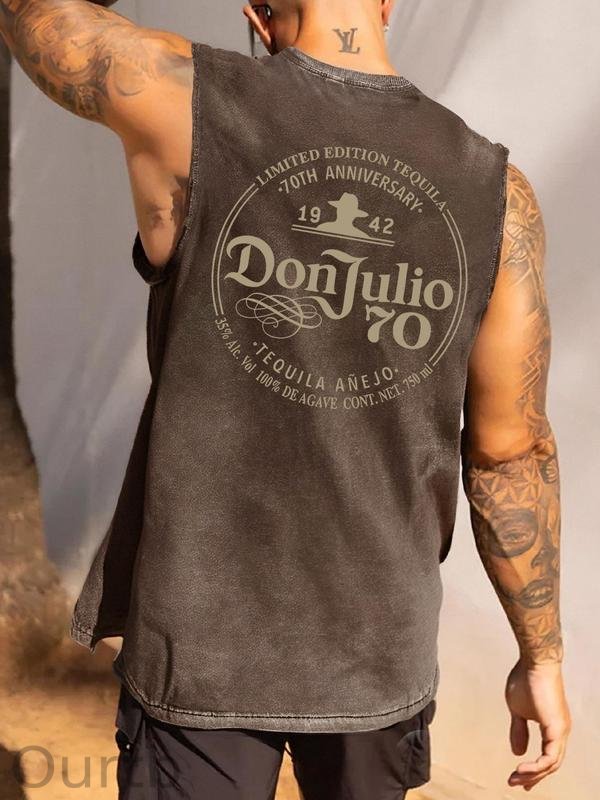 70th Anniversary Pattern Sleeveless Cotton Washed Printed Loose Vest