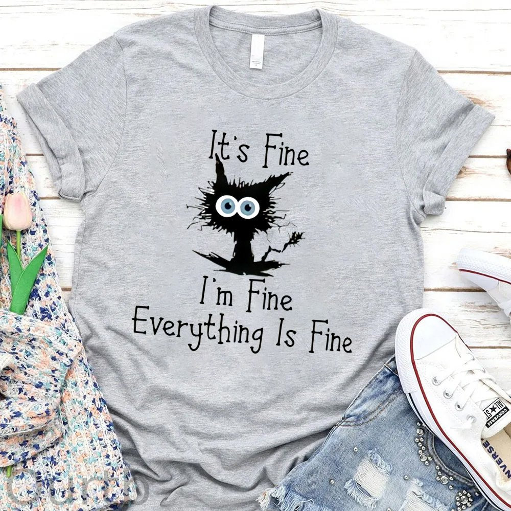 Everything Is Fine Pattern Round-Neck T-Shirt