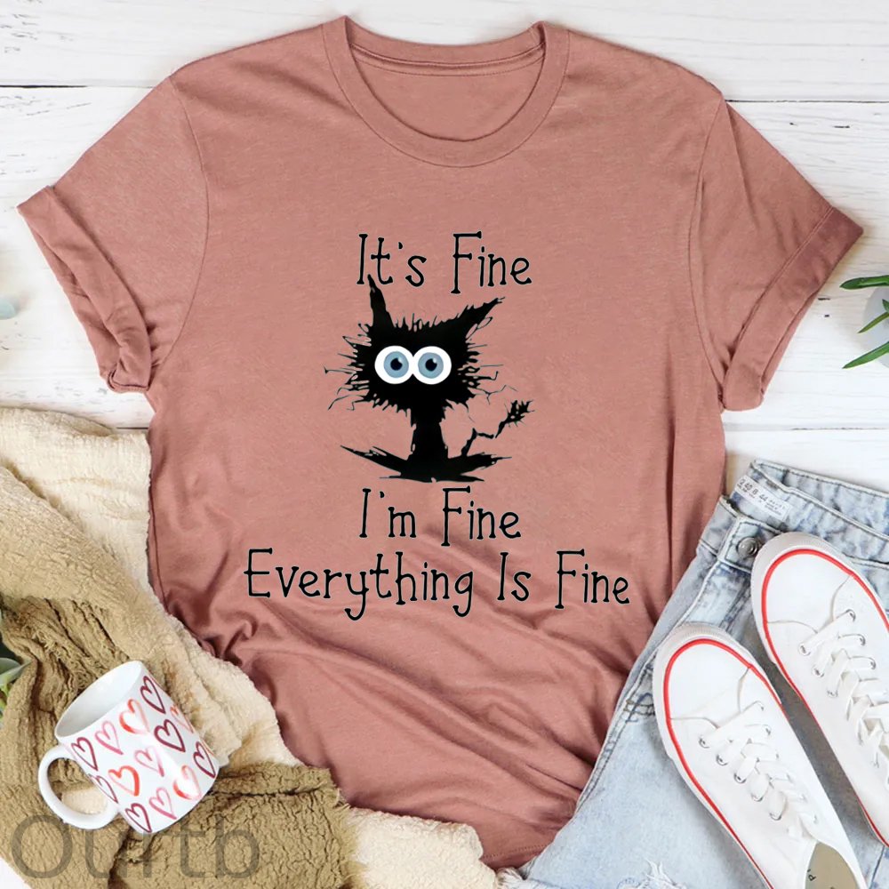 Everything Is Fine Pattern Round-Neck T-Shirt