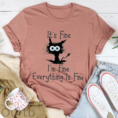 Everything Is Fine Pattern Round-Neck T-Shirt