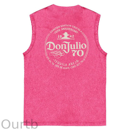 70th Anniversary Pattern Sleeveless Cotton Washed Printed Loose Vest