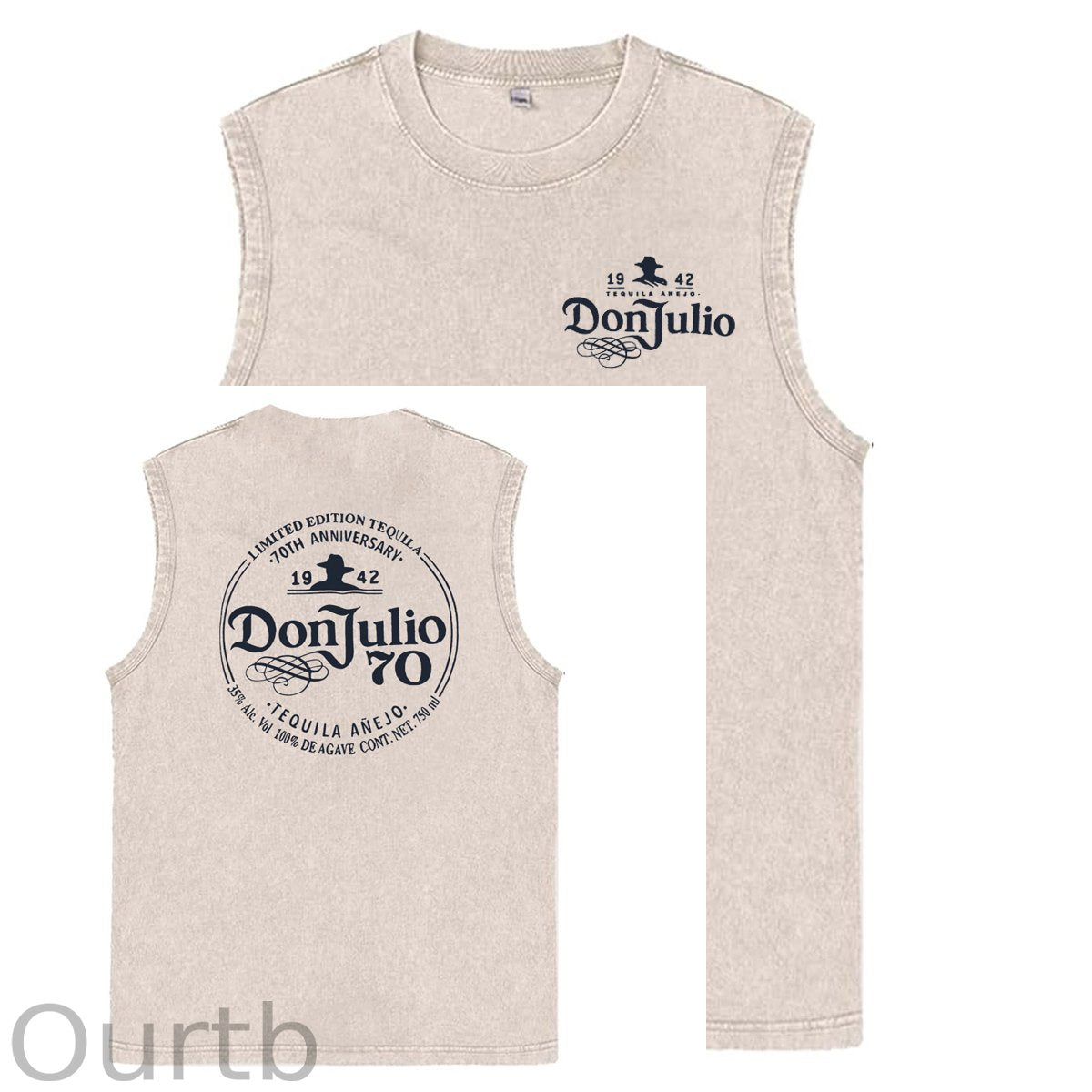 70th Anniversary Pattern Sleeveless Cotton Washed Printed Loose Vest