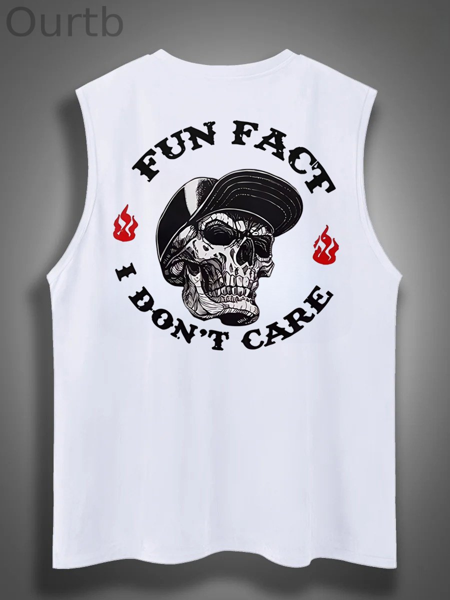 Fun Fact I Don't Care Print Cotton Sleeveless Tank Tops