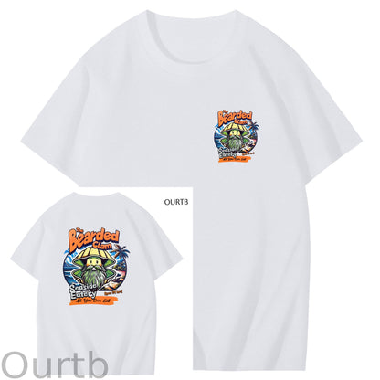 Bearded Calm Seaside Eatery Art Pattern Print T-Shirt