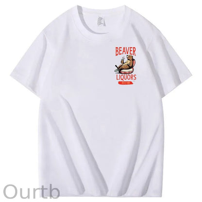 Beaver Pattern Print Crew Neck T-Shirt