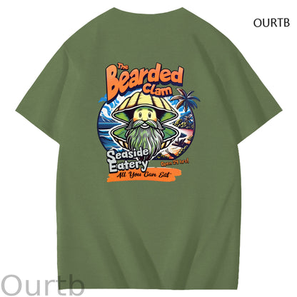 Bearded Calm Seaside Eatery Art Pattern Print T-Shirt