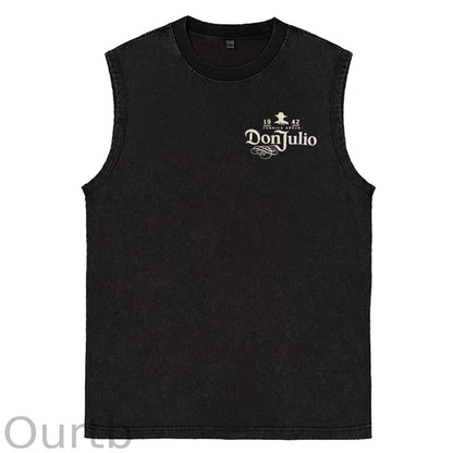 70th Anniversary Pattern Sleeveless Cotton Washed Printed Loose Vest
