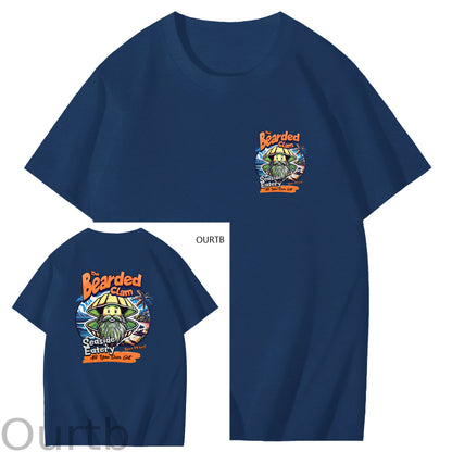 Bearded Calm Seaside Eatery Art Pattern Print T-Shirt